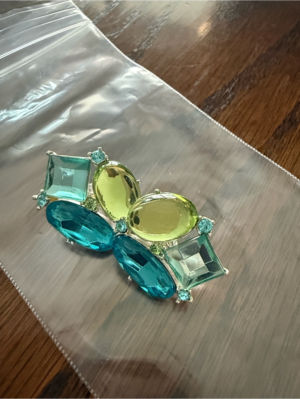 Avon Turquoise and Lime Crystal Cluster Clip-On Earrings